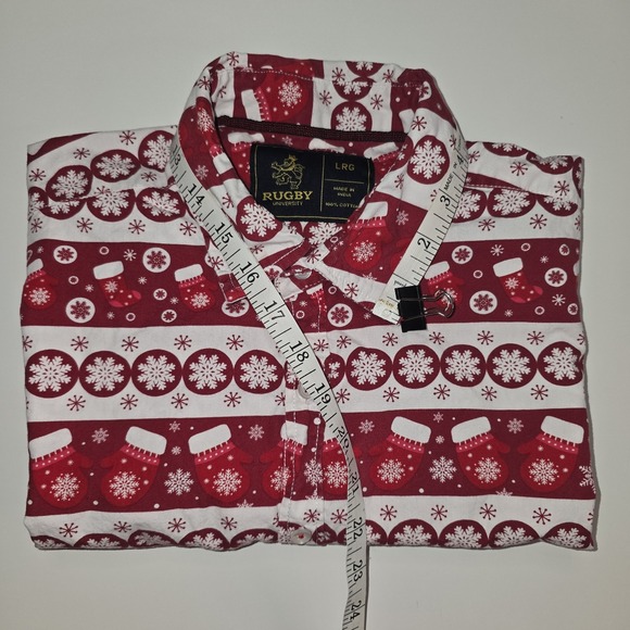 Rugby University Christmas Button-Up Shirt Men's Large – Red & White Holiday... - Picture 9 of 9